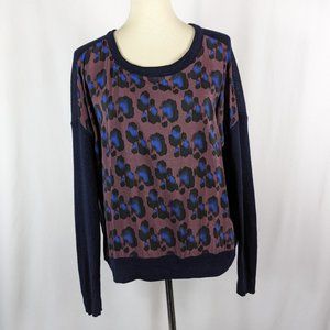 J. Crew Blue and Purple Patterned Crew Neck Sweater